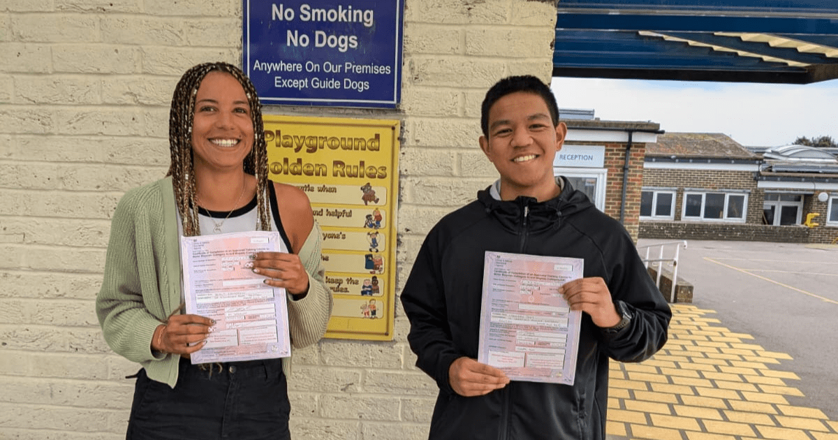Successful learner motorcycle trainees, having obtained their motorcycle training CBT certificate in Brighton